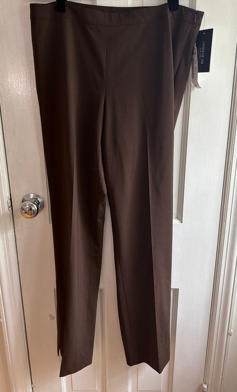 NWT Lafayette 148 Size 10  Espresso Brown Mid Rise Woman's Slim Style Pants